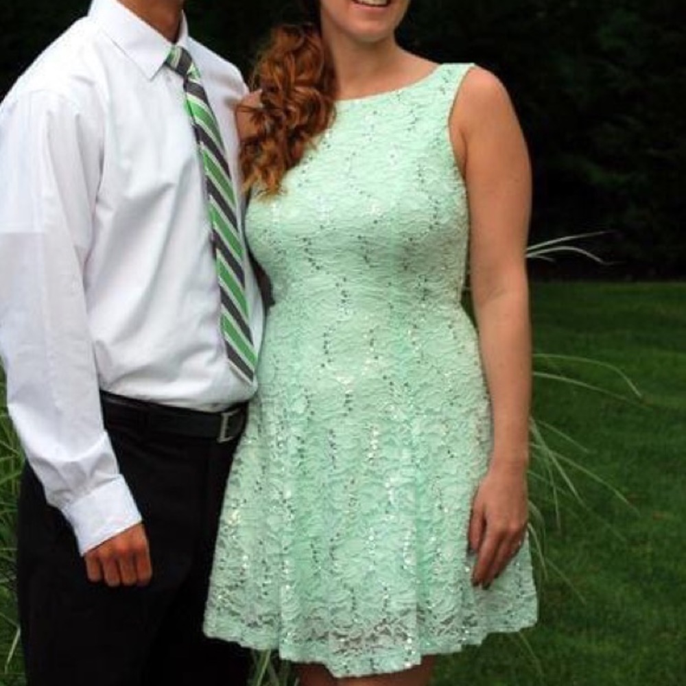 Macy’s mint green and silver sequin dress